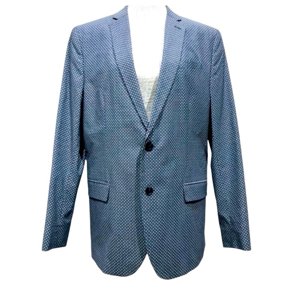 J. Ferrar LT Blue Flower Patterned Two Button Slim Fit Blazer